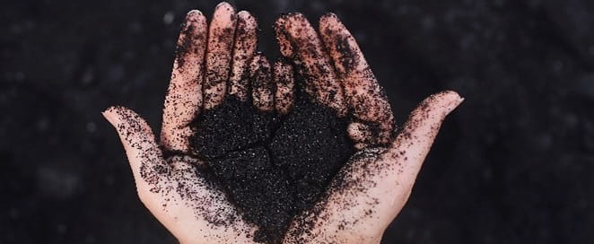 Hand holding soil in shape of heart